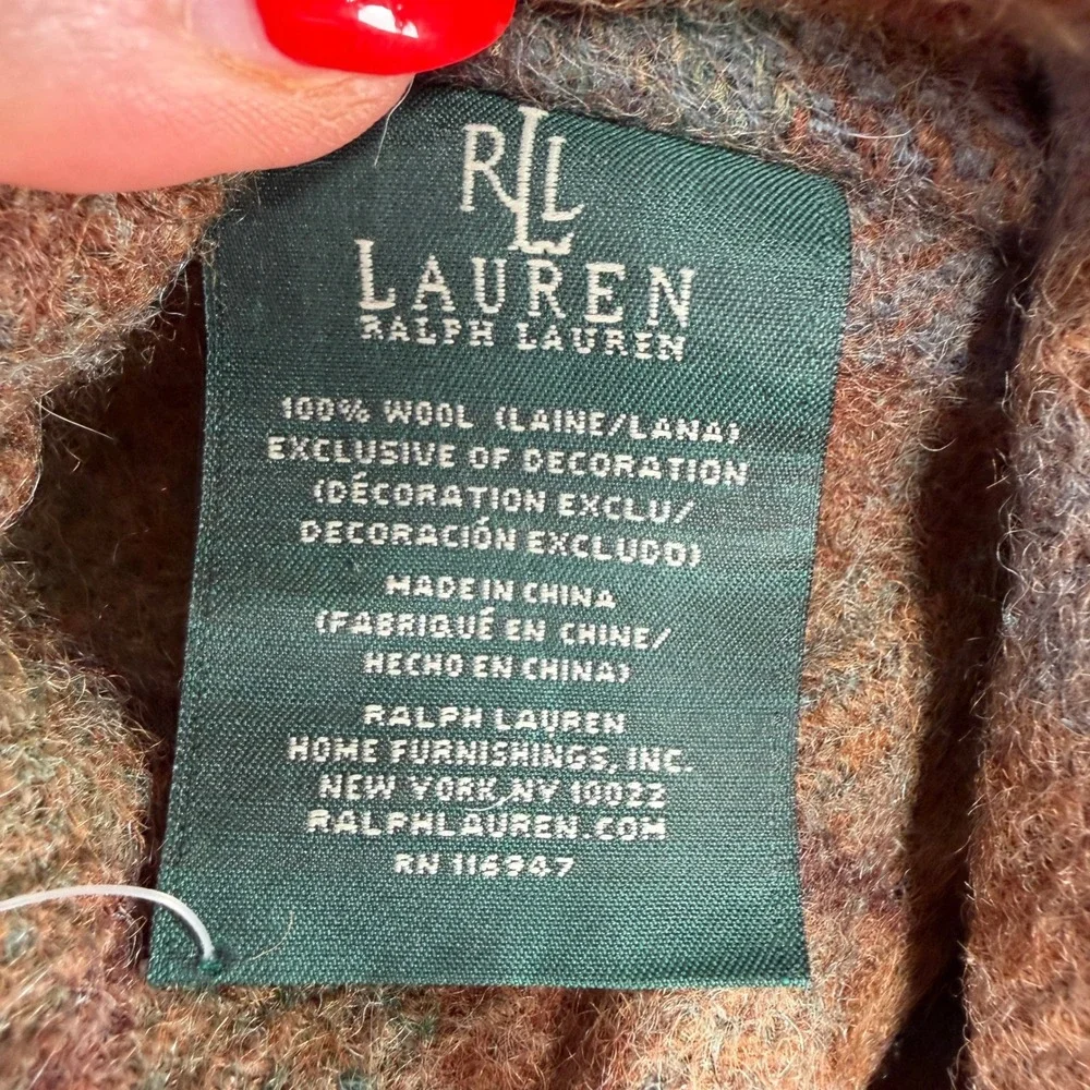 VTG Ralph Lauren Pillow Sham Bedford Hunt Plaid Wool Leather Trim Wood Buttons